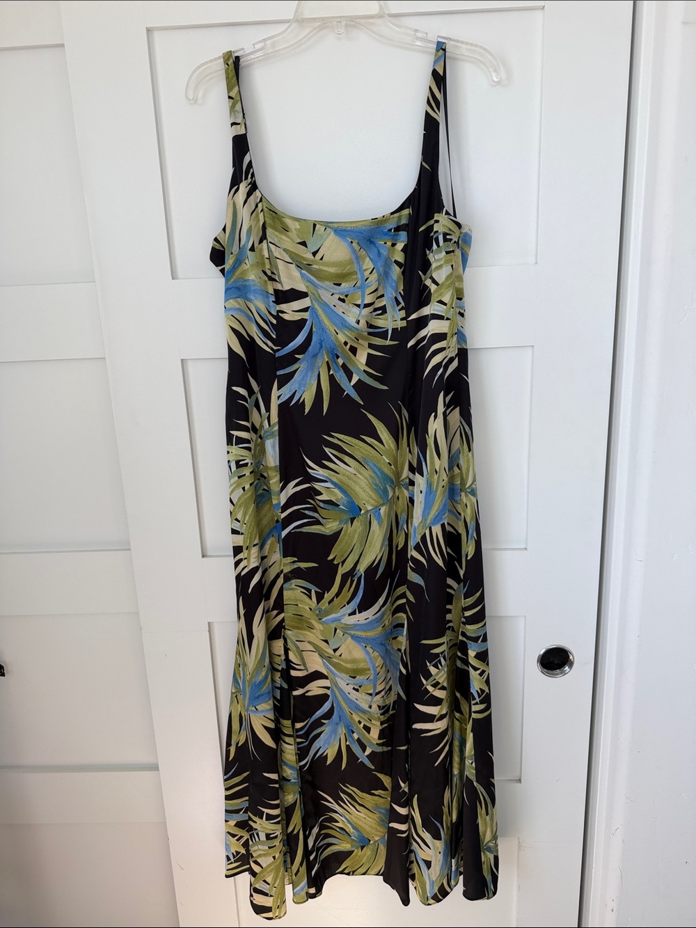 Bar III Black Maxi Dress with Blue & Green Leaf Print